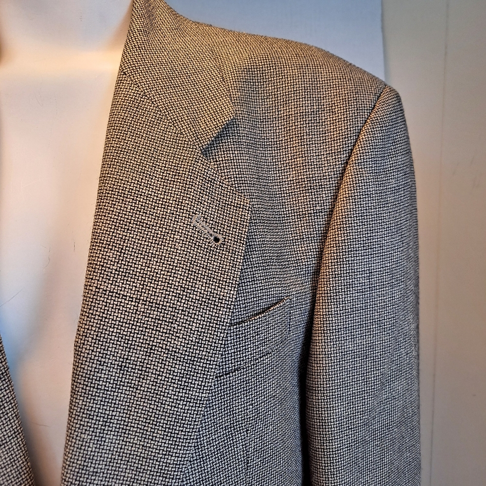 Gianfranco Ruffini Italy Mens 40R Sport Silk Coat Blazer Wool Black Tan Woven